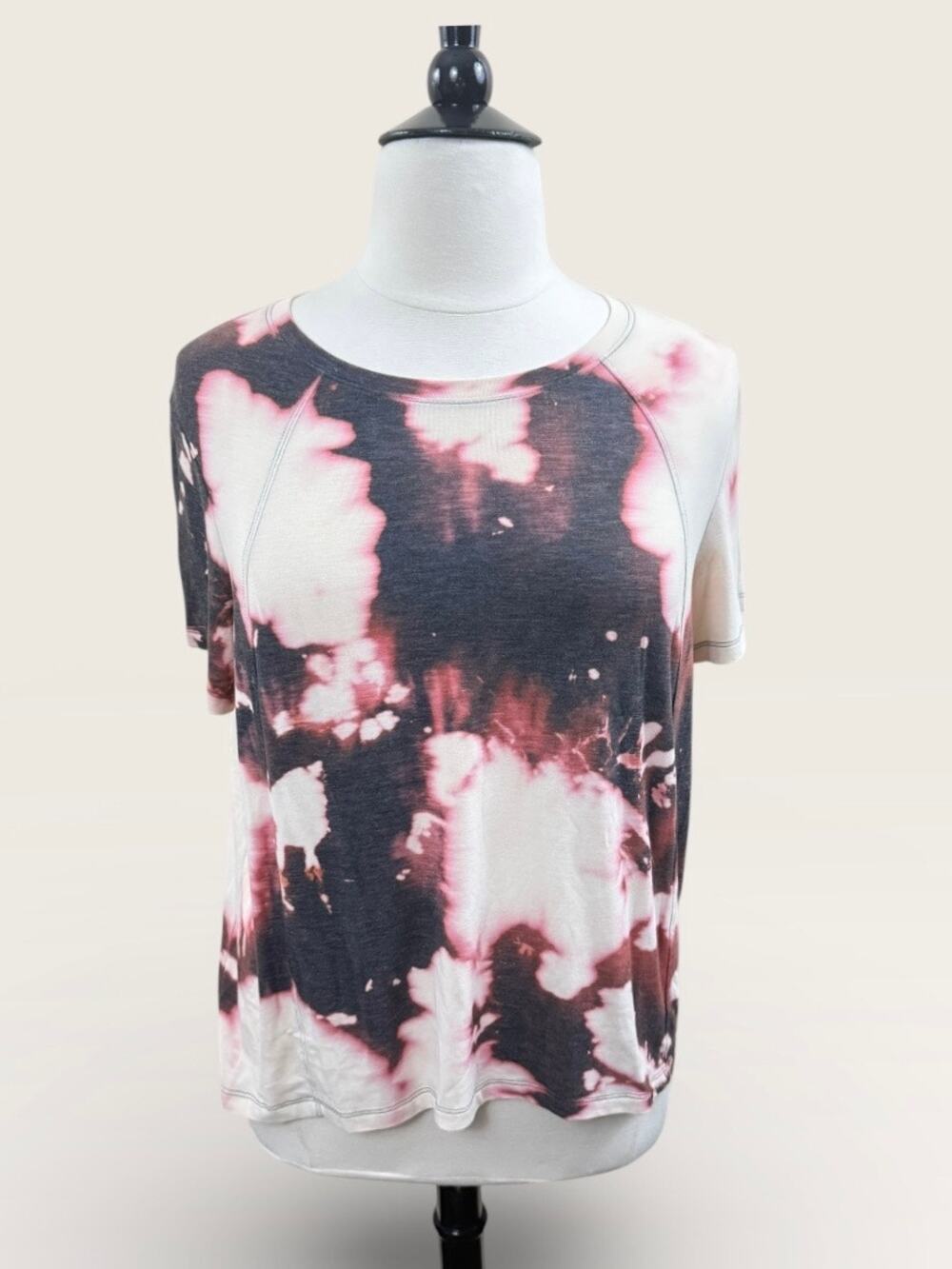 Supersoft Cream, Pink and Brown Tie Dye Short Sleeved Top, Size XXL